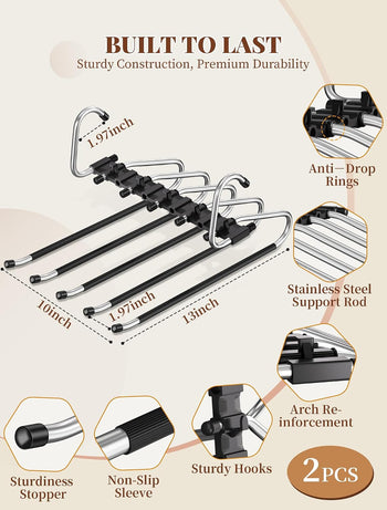 2-Pack Space-Saving 5-Tier Pants Hangers