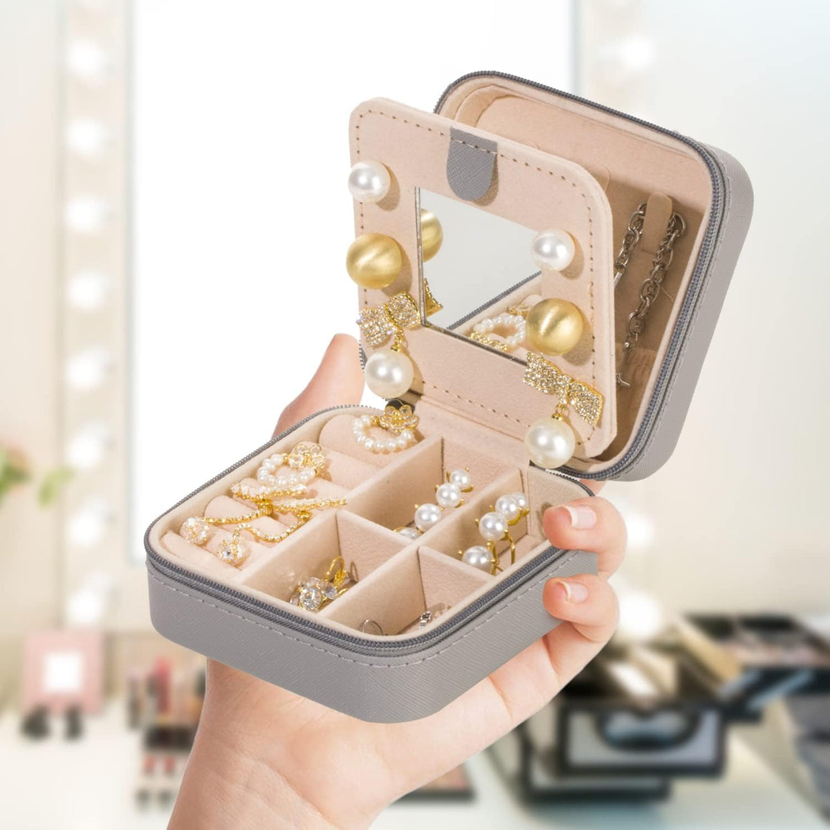 Travel Jewelry Organizer Case with Mirror