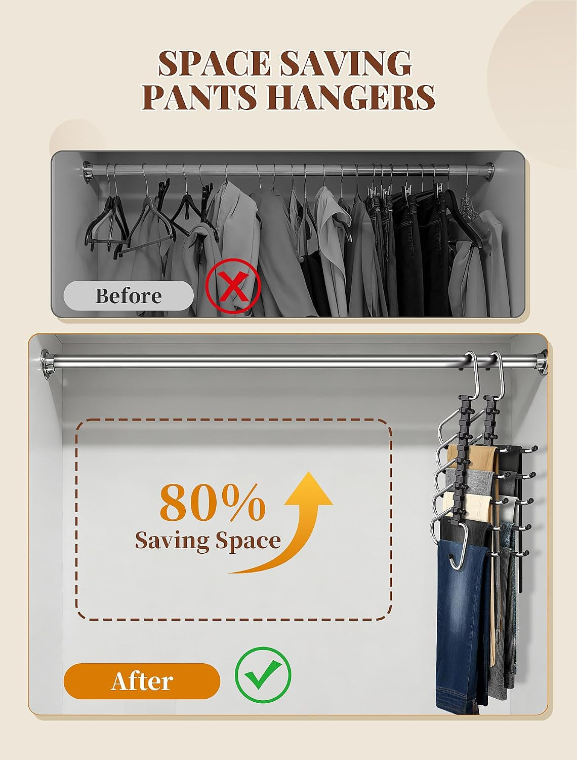 2-Pack Space-Saving 5-Tier Pants Hangers