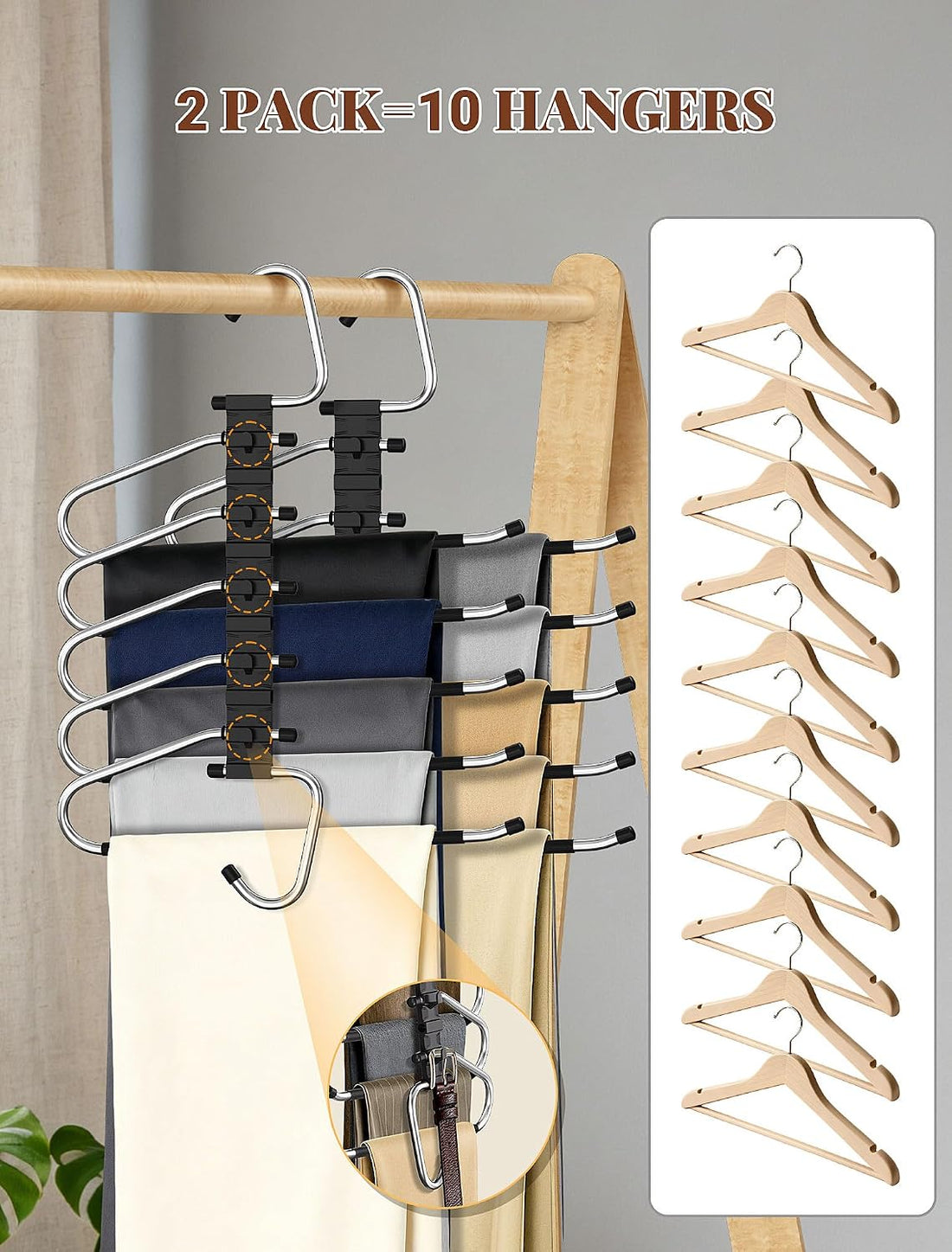 2-Pack Space-Saving 5-Tier Pants Hangers