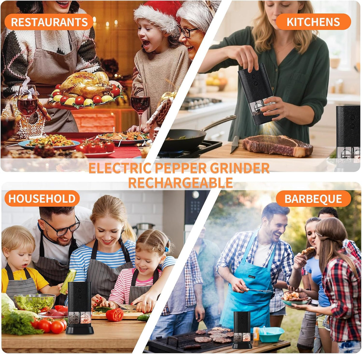 Dual Chamber Electric Pepper and Salt Grinder,Rechargeable Salt and Pepper Grinder Set Usb-C,One-Handed Automatic Spice Mill Grinds Two Spice,Large Refillable,Ceramic Adjustable Coarseness for Kitchen