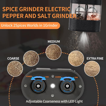 Dual Chamber Electric Pepper and Salt Grinder,Rechargeable Salt and Pepper Grinder Set Usb-C,One-Handed Automatic Spice Mill Grinds Two Spice,Large Refillable,Ceramic Adjustable Coarseness for Kitchen