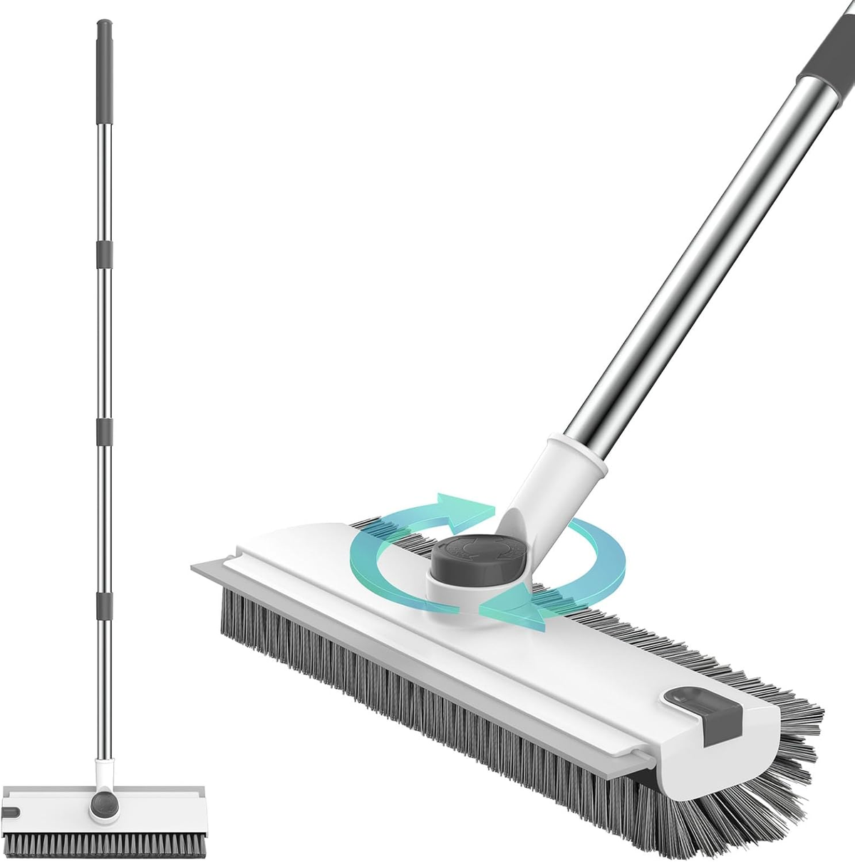 Floor Scrub Brush with 54In Adjustable Long Handle, Grey&White