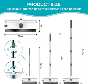 Floor Scrub Brush with 54In Adjustable Long Handle, Grey&White