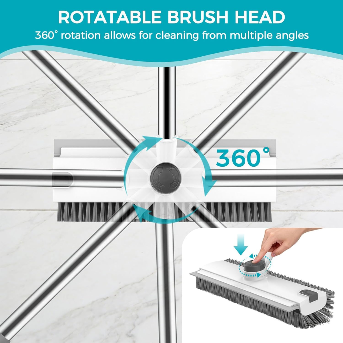 Floor Scrub Brush with 54In Adjustable Long Handle, Grey&White