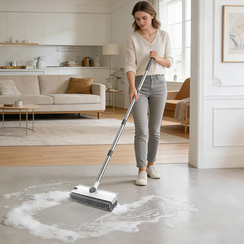 Floor Scrub Brush with 54In Adjustable Long Handle, Grey&White